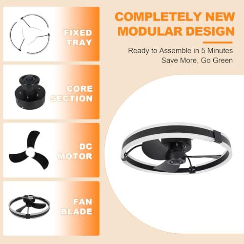 Ppeng 50cm Modern Ceiling Fan with Lights and Remote,Smart App Control,Dimmable LED Lighting，Reversible Fan,6 Quiet Speeds,Bedroom Living Room Wall Ceiling Plug-in Lamp (Black) - Image 6