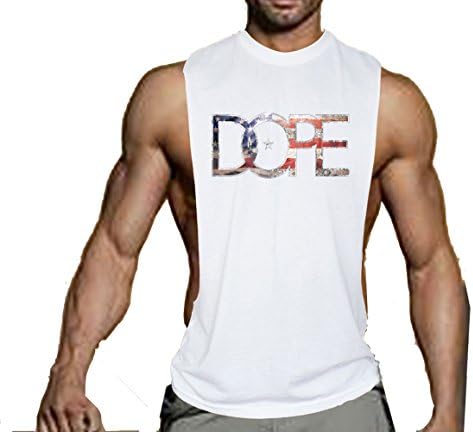 Men's Dope USA Flag Muscle Cut Workout T-Shirt Bodybuilding Tank Top White