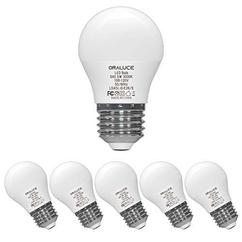 ORALUCE A15 LED Bulb 5 Watts Warm White 3000K 40W Equivalent Table Lamp Bulb E26 Standard Screw Base G45 Shape Small Light Bulbs for House Lighting 450 Lumen Non-Dimmable 6 Pack