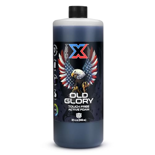 Chem-X Old Glory: Touch-Free Active Foam Vehicle Wash, High-Clinging Foam Removes Road Film, Grease, Salt, and Bugs, High pH Soap for Trucks Cars and Equipment -32oz