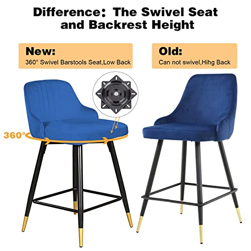 360° Swivel Counter Height Bar Stools Set Of 4, Velvet Barstool With Comfy Back, Footrest, Mid Century Modern Counter Height Dining Chairs For Pub Island Home Kitchen(Blue) #TOP4
