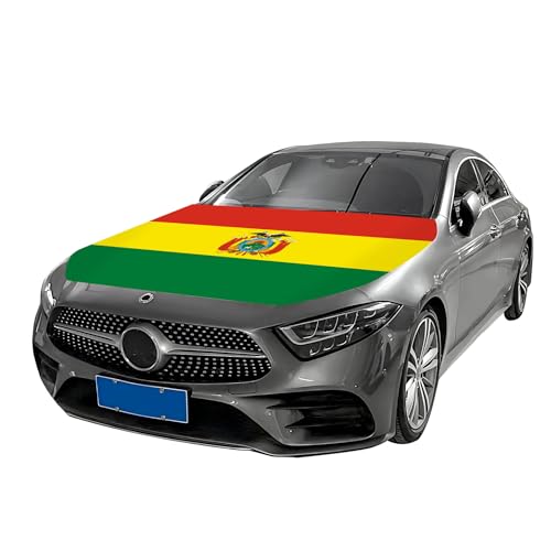 Image of Bolivian Flag Car Hood Cover - 63 inchx47 inch (5x4 FT) Car Hood Cover, Durable Elastic Fabric for Car Decor Fit Most Car, SUV's Hood