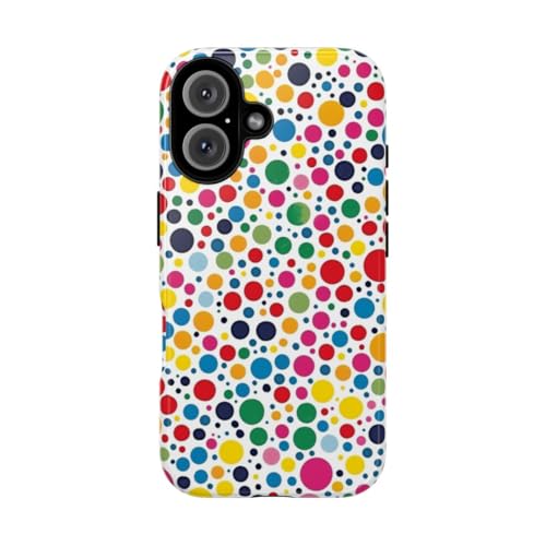 Coque iPhone 16 rigide anti-rayures à pois colorés design blanc