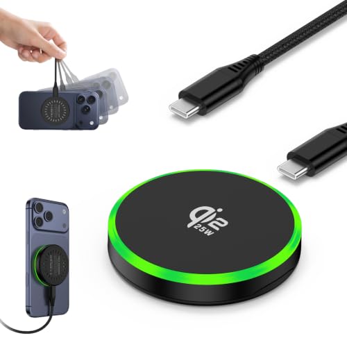 MagSafe�[�d�� 25W Qi2�F�� ���C�����X�[�d�� �}�O�l�b�g�� �}���[�d �����y�� �ߔM�ی� �Z���ی�@�\�t�� �Ή� iPhone17/16/15/14/13/12�V���[�Y��Android�X�}�[�g�t�H����AirPods�Ή� Type-C�ڑ� ���s