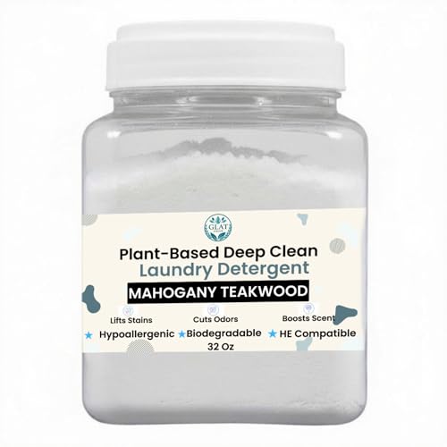 GLAT Group Plant-Based Deep Clean Laundry Detergent (Powder) – Hypoallergenic for Sensitive Skin, Biodegradable | Removes Tough Stains & Odors | Eco-Friendly, HE Compatible | 32 Oz (Mahogany Teakwood)