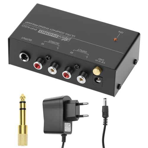 QWORK® Phono-Vorverstärker, DC 12V Stereo Verstärker mit RCA & 6.35 Ausgang