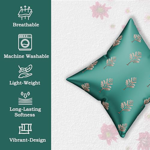 Image of Kuber Industries Polyester Cushion Cover 16 Inch x 16 Inch Set of 5 with Zip Closure | Decorative Throw Pillow Square Cushion Cover for Sofa Set, Bedroom and Living Room | Golden Tree - Green