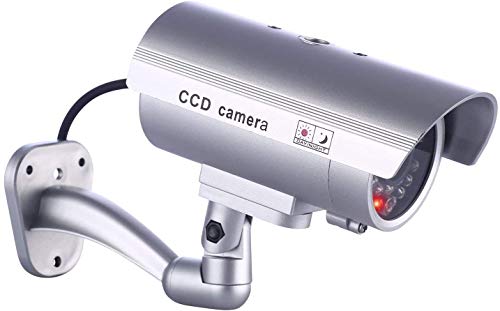 IDAODAN Dummy Security Camera, Fake Cameras CCTV Surveillance System with Realistic Simulated LEDs for Home Security + Warning Sticker Outdoor/Indoor Use (4 Pack Grey)
