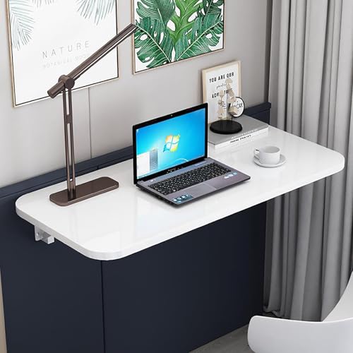 Bureau mural flottant pliable blanc 100x40 table ordinateur portable - 3