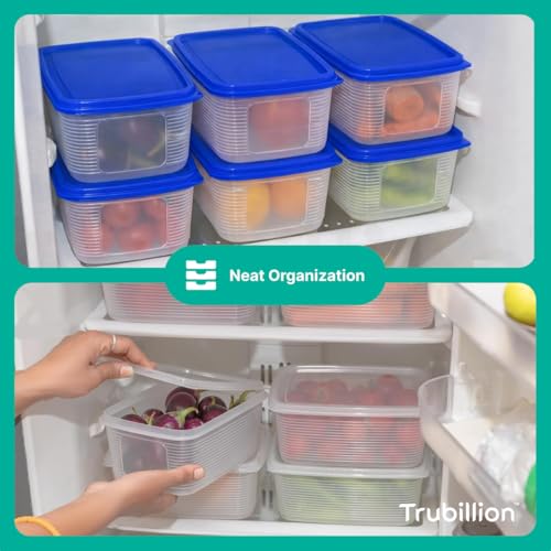 Image of PureChill Set of 6 Fridge Storage Containers 1800ml BPA Free Food Grade Plastic Stackable Transparent Boxes Freezer Safe for Vegetables Fruits Snacks Kitchen Made in India