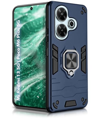 Image of WOW IMAGINE Shock Proof Back Case Mobile Cover for Redmi 13 5G | Poco M6 Plus 5G | Back Cover Case (Tough Armor | Hybrid PC + TPU | Ring Holder & in-Built Kickstand | Blue)