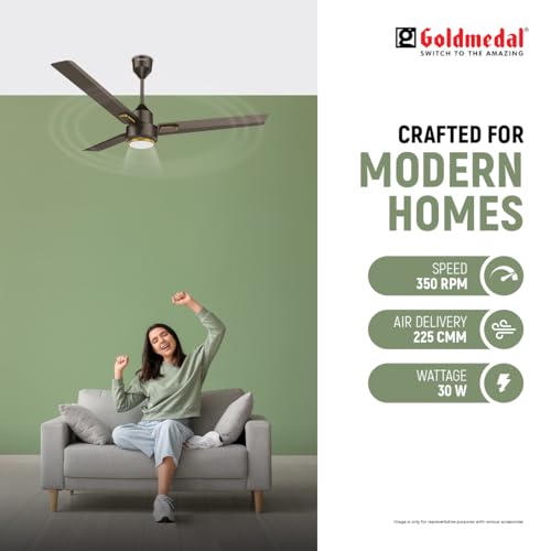 Image of Goldmedal Opus Aura Lux BLDC Ceiling Fan 1200mm With Remote|High Speed | Fans for Living Room,Home | 3-Colour Led | Magna Matt