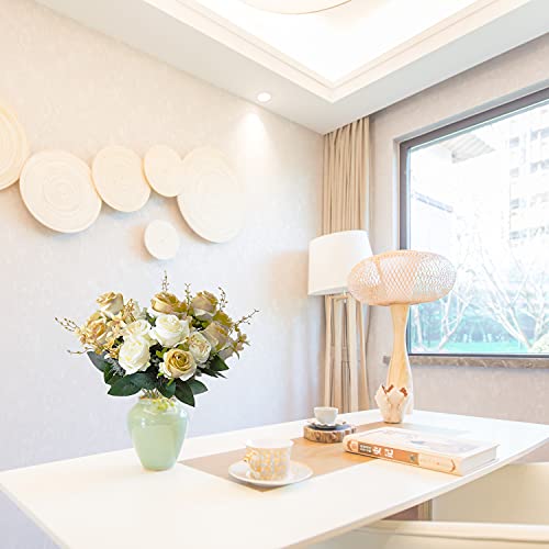 Sunlightam Artificial Flowers, Budding Fake Flowers 9 Heads Silk Roses Bridal Home Garden Office Dining Table Wedding Decor (White+Gold) #TOP5