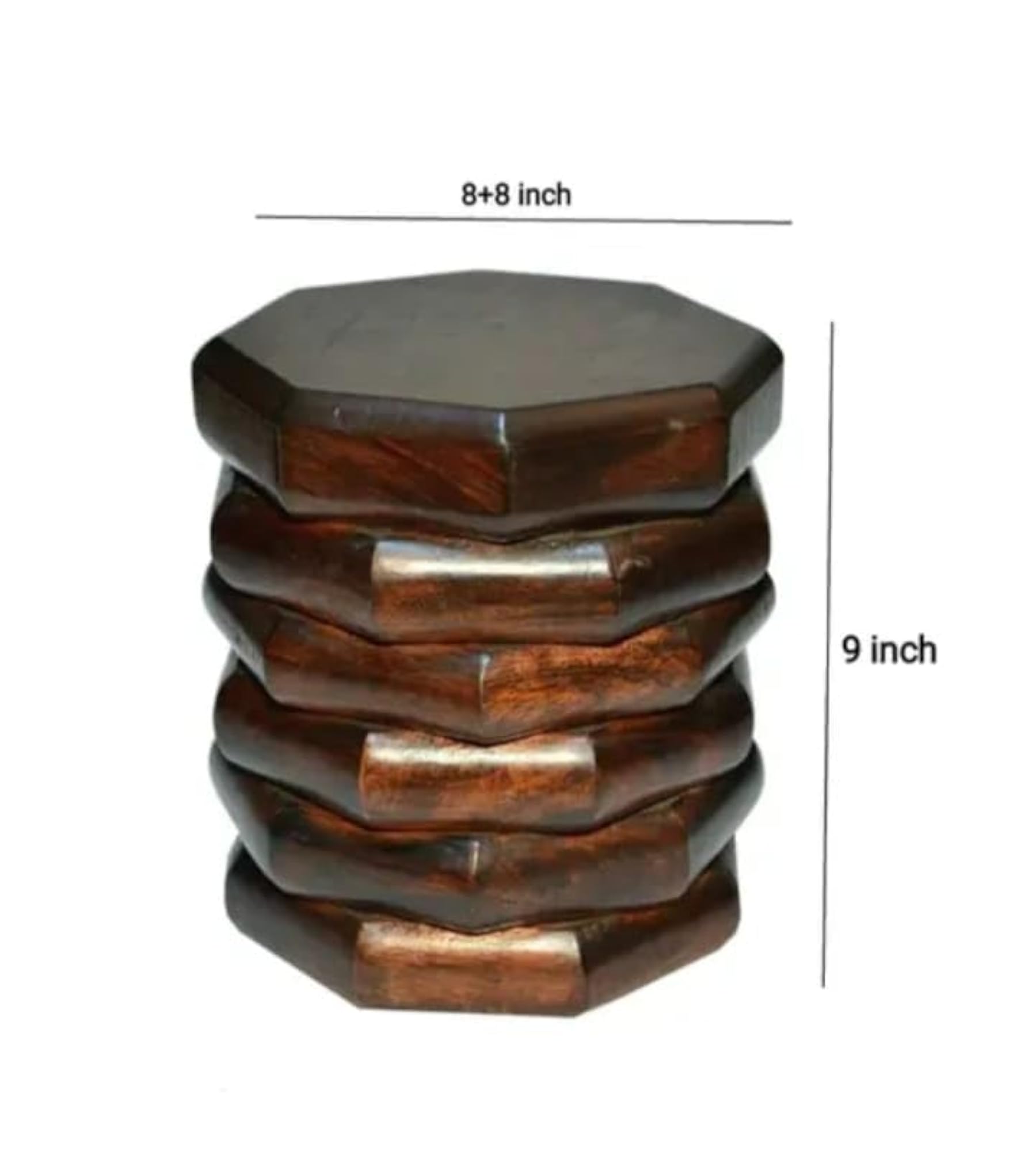 Wooden Octagon Shape Kids Stool, Brown Finish