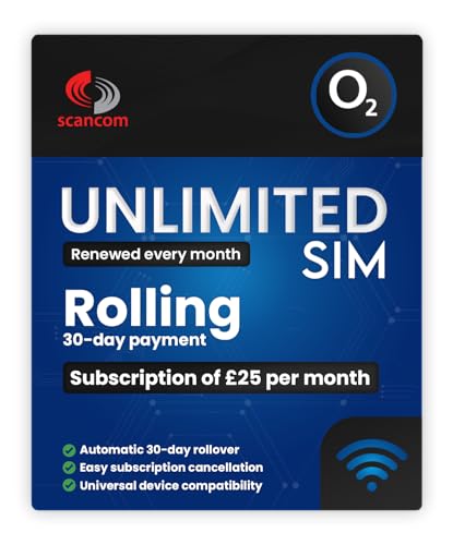 Scancom - Unlimited 5G Data SIM - Perfect for Unlocked Phones, Routers & Wi-Fi Dongles - Activate via QR Code - No Contract - O2 - £25/Month Rolling 30-Day Subscription