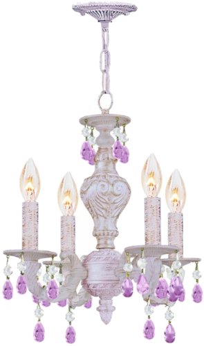 Paris Market 4 Light Rose Crystal Antique White Mini Chandelier