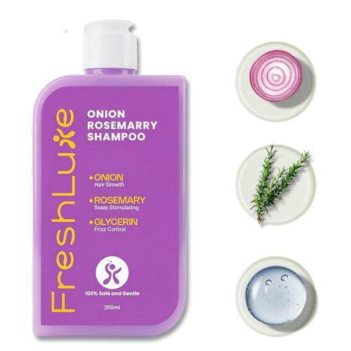 Image of Onion & Rosemary Shampoo for Men & Women - 200ml | Hair Growth, Scalp Stimulating, Frizz Control Reduces Hair Fall | Strengthens & Smoothens Hair | Paraben Free, Sulphate Free, Derma Tested