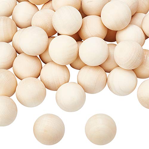 PandaHall 50pcs Boule en Bois Naturel, 25 mm Grande Boule Ronde Boules Décoratives en Bois pour l'artisanat et Les Projets de Bricolage