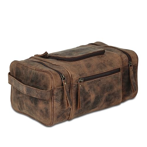 KomalC Leather Toiletry Bag with Multiple Compartments