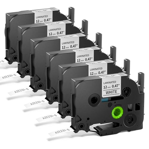 Markurlife 6er Pack Kompatibel mit Brother P-touch Bänder 12mm,Schwarz auf Weiß TZe-231 Tape 12mm 0.47inch für Brother P-Touch PT H107B H100LB H110 D210 E100 D600 1000