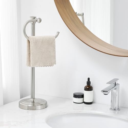 BESy 17 Inch Brushed Nickel Stand Towel Bar Hanger Hand Towel Bar Bathroom Vanity Countertop Towel Holder Free Standing Stainless Steel Towel Ring Hardware Accessories Towel Rack by BESy - Image 8