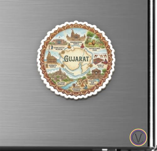 Image of Gujarat Textured Finish Acrylic Fridge Magnet - UV Texture Printed, Stylish Multicolor Magnet for Fridge, Wardrobe & Metal Surfaces, Pack of 1 (Gujarat 2)