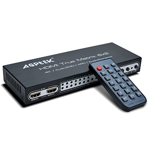 4K@30HZ 6X2 HDMI True Matrix SPDIF Splitter with ARC/PIP Function SPDIF or 3.5mm Headphone Audio Output