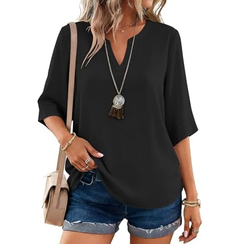 LOMON Women's Dressy 3/4 Length Sleeve Tops Business Casual Blouses Summer Tees Shirts