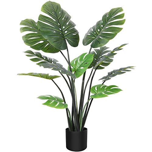 Crosofmi Artificial Monstera Deliciosa Plant 47" Fake Tropical Palm Tree, Perfect Faux Swiss Cheese Plants In Pot For Indoor Outdoor House Home Office Garden Modern Decoration Housewarming Gift #TOP10