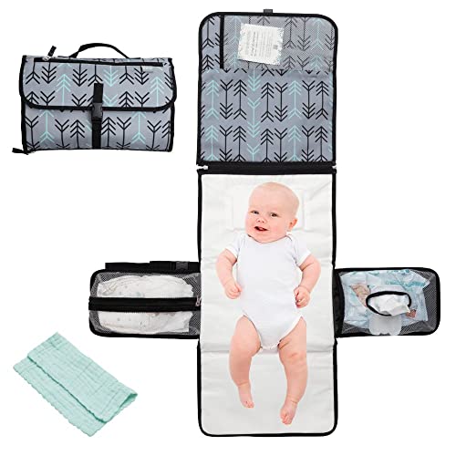 Cambiador Bebe Portatil Impermeable + Muselina de Regalo - Cambiador Bebe Plegable con 6 bolsillos - Ideal para Regalo - Cambiador Portátil Bebe Acolchado - Extra Largo