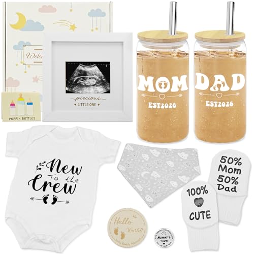 New Parents Gifts for Couples,Gender Reveal & Baby Shower Gifts with First Time New Mom and Dad to Be Glass Cups Set,Expecting Parents to Be 2026,Pregnancy Announcemen,New Mom Gift