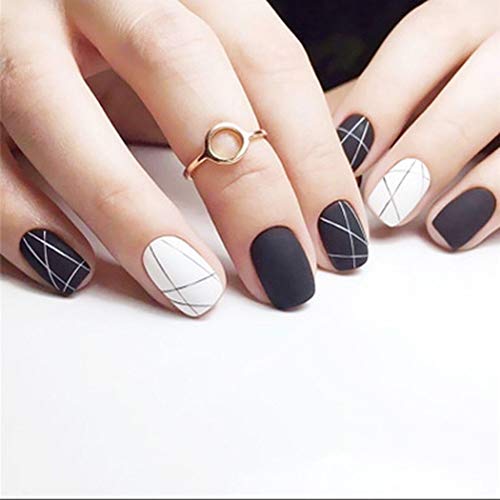 LittleB Matte Oval Fake Nails Black Short Press On Nails Full Cover False Nails for Women and Girls (24pc)