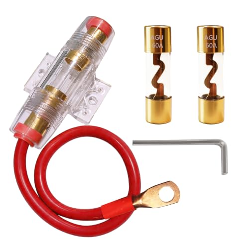 60A AGU Inline Fuse Holder with 8 Gauge AWG 1ft Power Wire,Waterproof Fuse Holder with 100 Amp AGU Fuses for Car Audio, Alarm, Amplifier, Compressors