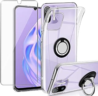 for Ulefone NOTE 6 Case, Tempered Glass Screen Protector with 360 Degree Rotating Holder Kickstand Soft TPU Silicone Cover Protection, Phone Case Cover for Ulefone NOTE 6 6.1'', Crystal Transparent