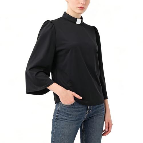 Chemise prêtre col romain femmes coupe swing anti-serrage blouse clergé manches longues