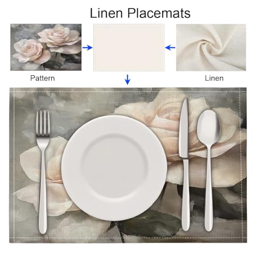 Set de table rectangulaire résistant à la chaleur anti tache rose lin - 6