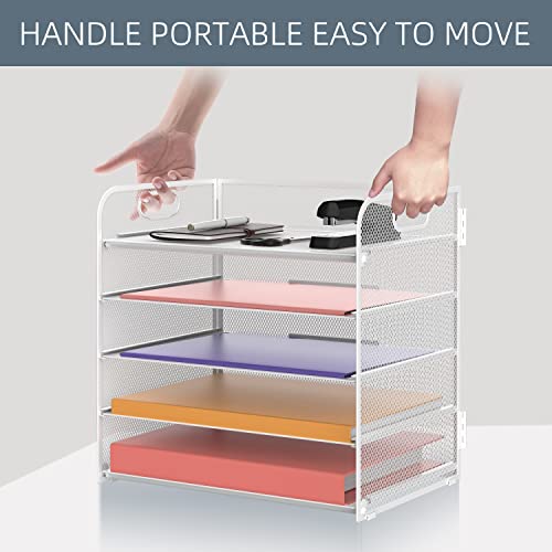 Supeasy 5 Trays Paper Organizer Letter Tray With Handle-Mesh Desk File Organizer White Paper Sorter Desk Organizer For Office,Home Or School #TOP4