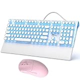 RK ROYAL KLUDGE S108 Typewriter Mechanical Keyboard Blue Backlit and RK M30 Wireless Gaming Mouse Pink