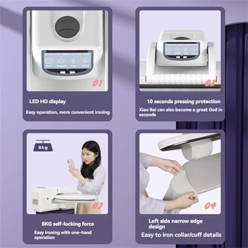 66cm Steam Iron Press, 1800W Digital Ironing Machine con pantalla con toque LED y Prompt de voz. 5 Configuraciones de tela para la lavandería comercial en casa. Carrete de seguridad de cierre automáti