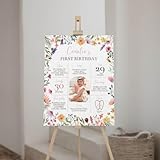 1St Birthday Milestone Photo Sign - Wildflower Birthday Girl Poster, Floral Chalk Board