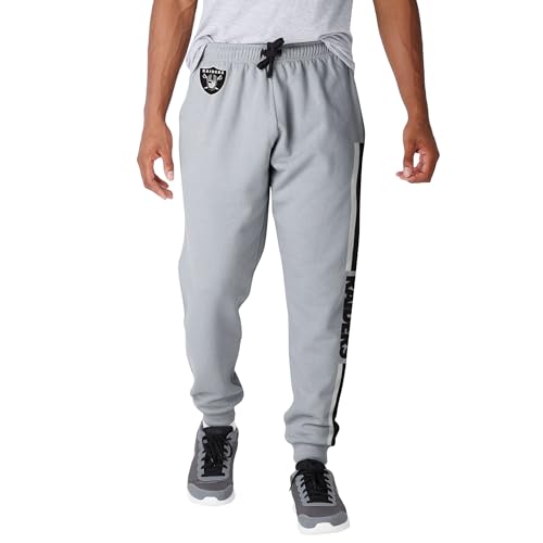 FOCO NFL Men's Officially Licensed Heathered Gray Primary Logo Wordmark Team Stripe Football Sweatpants Joggers Pants (Las Vegas Raiders - Gray - Medium)