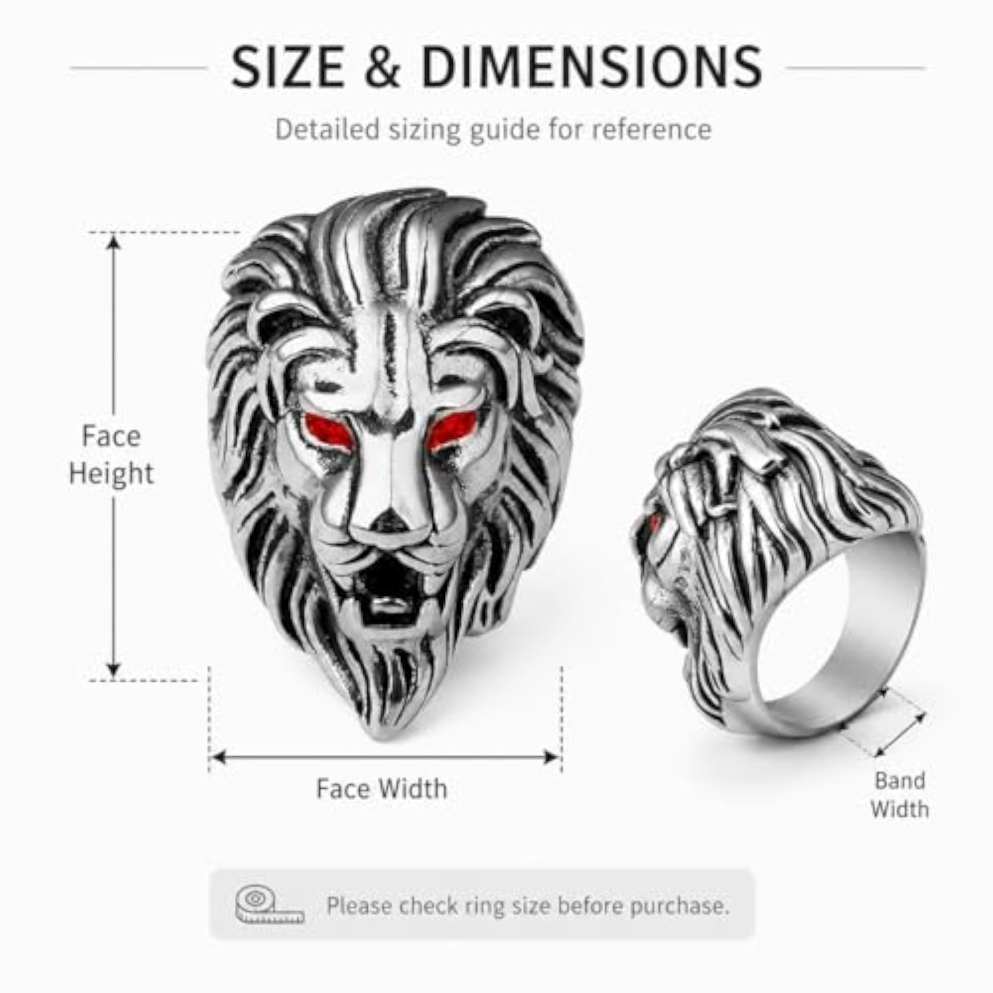 Biker Gold Plated Ruby Red Stone Lion Head Ring, Statement Piece