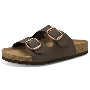 ATHMILE Women’s Cork Footbed Slide Sandals Comfortable Summer Beach Sandals with Adjustable Buckle Dressy Casual Flat Sandals