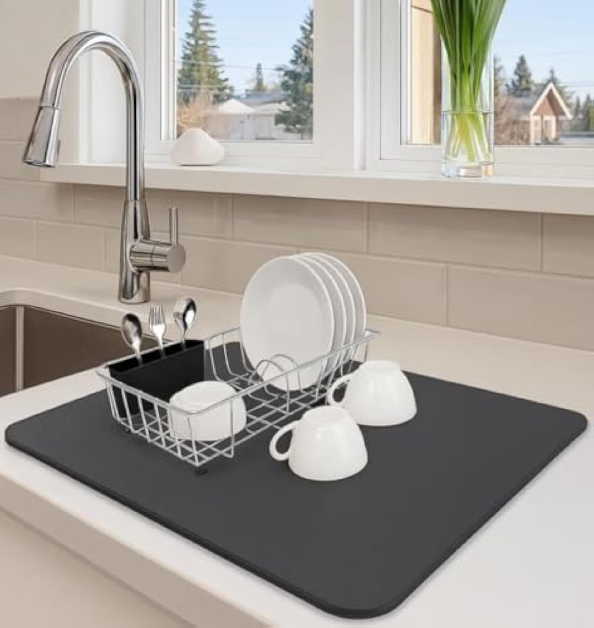 Large Highly Absorbent Dish Drying Mat for Kitchen