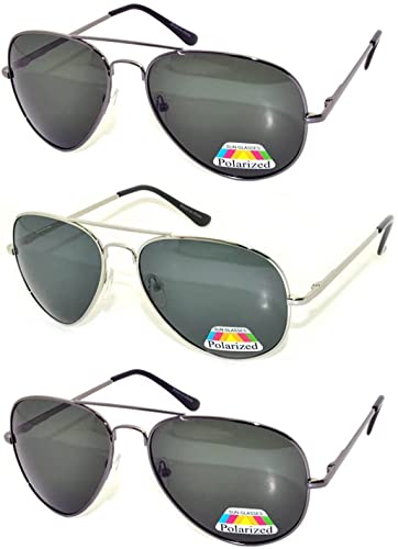 Classic Aviator Polarized Lens Sunglasses Colored Metal Frame Spring Hinge (avi_sil_gun_gun_pz_3p, Colored)