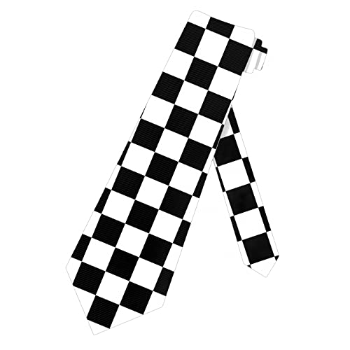 Men's Shining Hotel Tie Slim Skinny Textile Neckties Valentine's Day Gifts, Chequered With Black and White Checkerboard, One size
