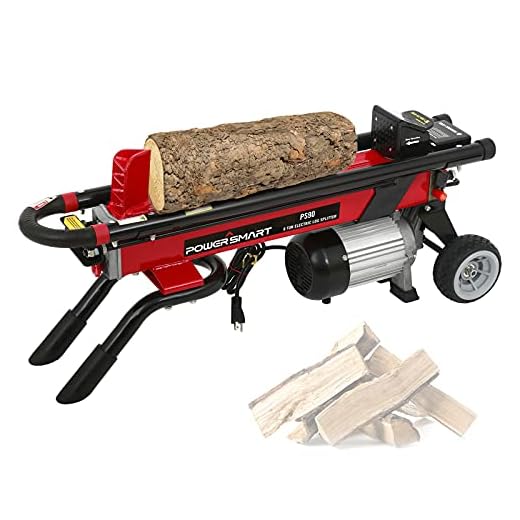 PowerSmart Log Splitter Electric, 6-Ton Hydraulic Log Splitter, 15 Amp Electric Log Splitter, Electric Wood Splitter, Horizontal Full Beam with Steel Wedge for Firewood Splitter Kindling Splitter