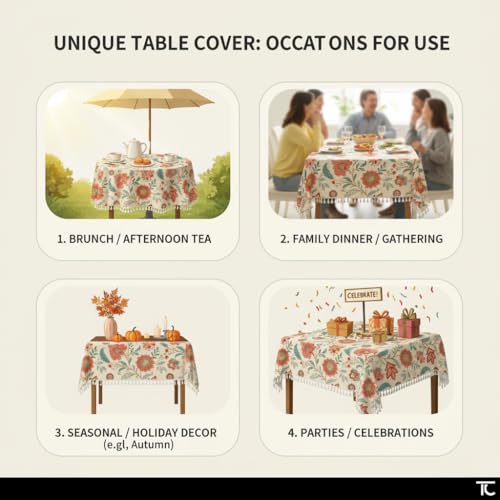 Image of Amazon Brand - Umi Microfiber Cotton Table Cloth Pack of 2 for 4-Seater Dining Table | 45 x 60 Inch Rectangular Printed Table Cover with Tassels | Washable, Durable,Reusable Dining Table Cover