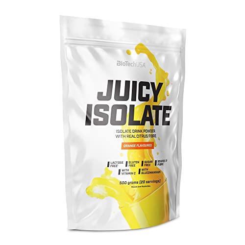 BioTechUSA Juicy Isolate - glutenfrei, laktosefrei, zuckerfrei - erfrischendes Protein-Softgetränk mit Orangengeschmack, Ballaststoffen und Vitamin C, 500 g, Orange