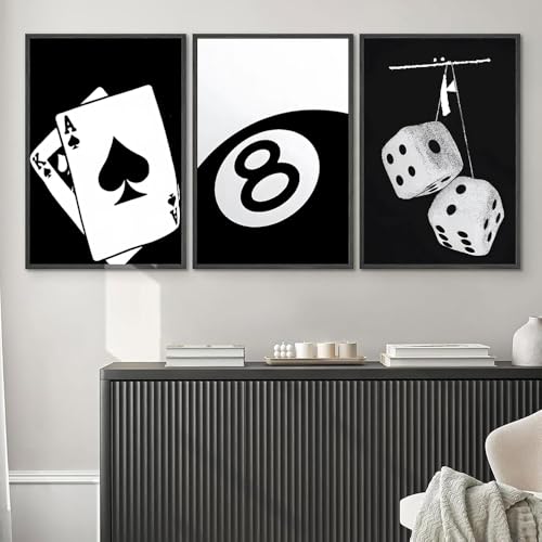 3 Affiche Abstraite Noir et Blanc 30X40CM Poster Boule de Billard 8 Poker Tableau Decoration Murale Salon Moderne Toile Deco Billard Affiche Salon Moderne...